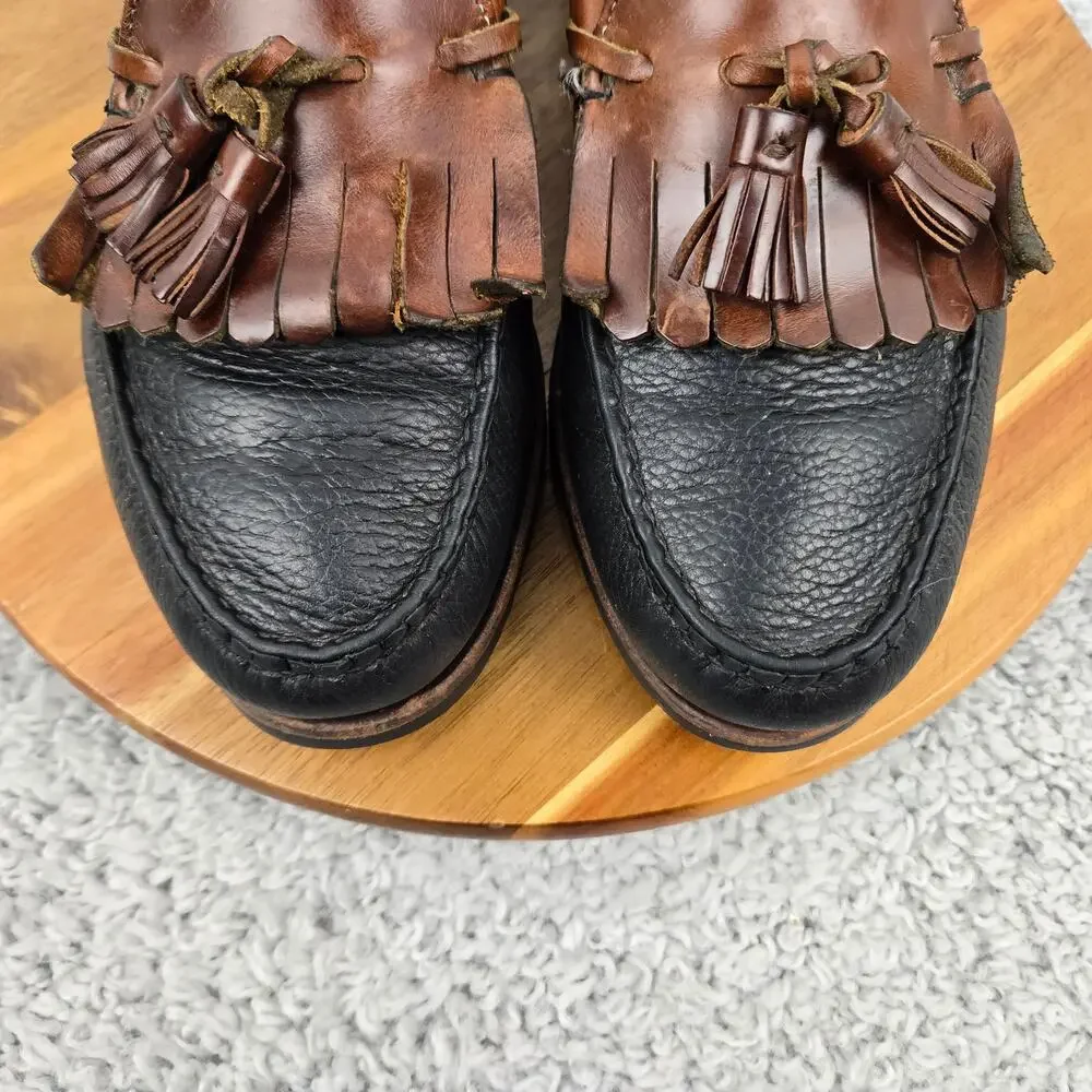 Allen Edmonds Men 10EE Wide Nashua Brown Black Two Tone Kiltie Tassel Loafer